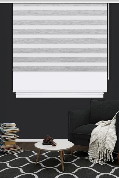 Noveva Home Çift Mekanizmalı Zebra Stor Güneşlik Perde 07 Gri Mutfak Balkon Perdesi Çocuk Yatak Odası Perdesi
