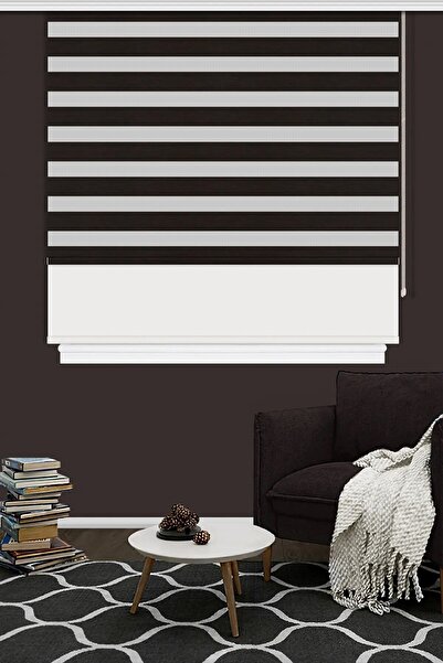 Noveva Home Çift Mekanizma Zebra Stor Güneşlik Perde 04 Koyu Kahve Mutfak Bal...