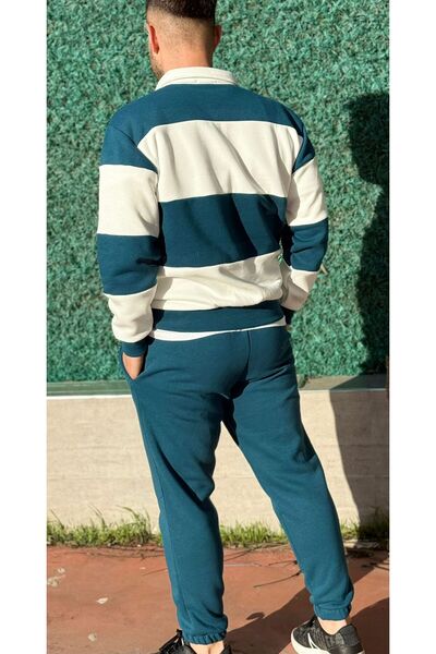 Altamira Ανδρική φόρμα βενζίνης μπλε ριγέ μισό φερμουάρ Oversize με ελαστικά πόδια