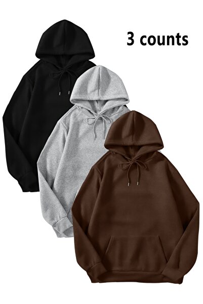 Lider Leather Set de 3 hanorace simple de bază cu glugă - Design elegant și c...