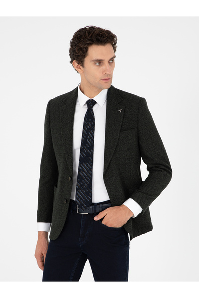 Cacharel Koyu Yeşil Slim Fit Yün Karışımlı Flanel Ceket 50290532-VR079