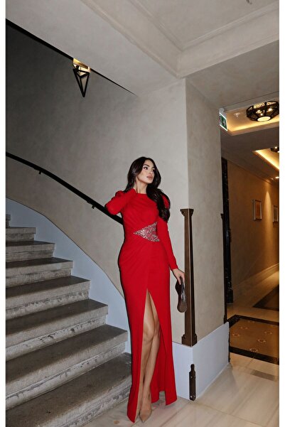 Sindimoda Safira Bel Tasarım Detay Yırtmaçlı Abiye 583078