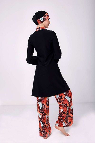 TESMAY Wide Leg 4 Piece Floral Print Hijab Swimsuit Set