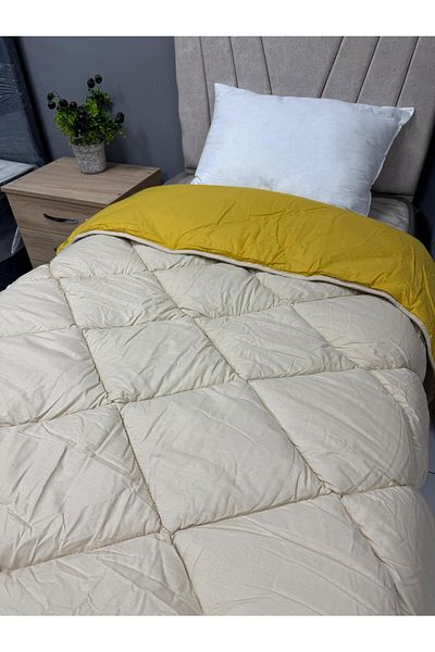 Clasy 100% Cotton Ranforce Single Quilt Double Sided Mustard-Cappuccino Plain Patterned Quilted