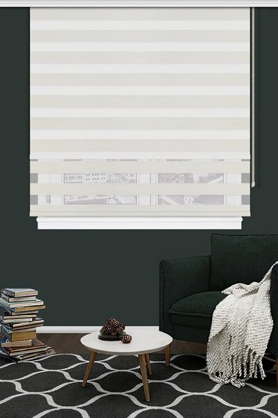 Noveva Home Çift Mekanizmalı Zebra Stor Güneşlik Perde 01 Ekru Mutfak Balkon Perdesi Çocuk Yatak Odası Perdesi