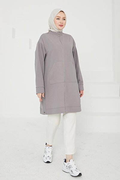 Armine TREND ARMİNE TREND Boydan Fermuarlı Cepli Tunik-Gri 24KT410