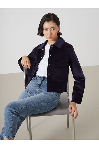 LC Waikiki LCW Vision Lacivert Kadife Kadın Gömlek Ceket