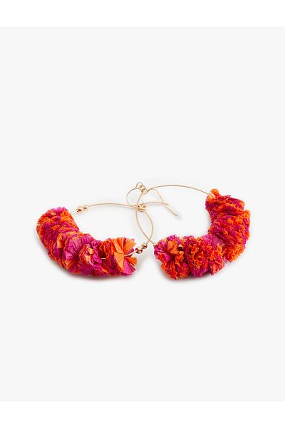 Koton Straw Earrings - Floral Pattern and Multicolor