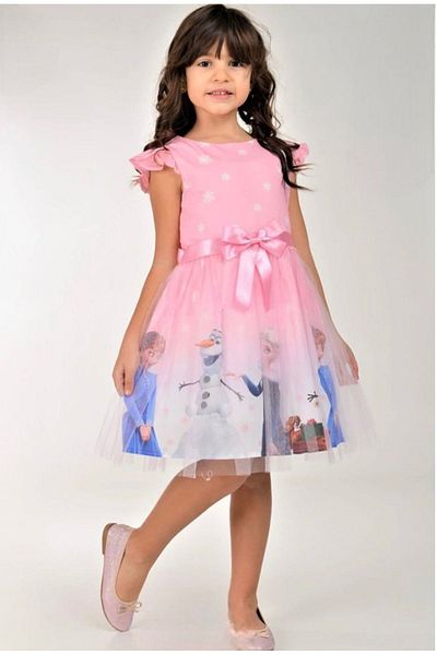 yagmurgiyim Frouzen Elsa Short Sleeve Girl's Dress Pink 3-7 Years 10000-P