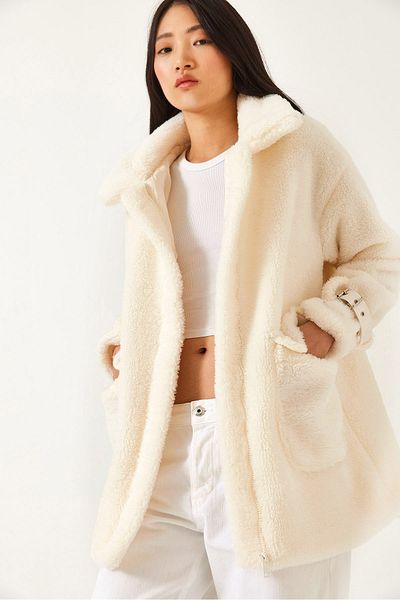 Bianco Lucci Women's Sleeves Belt Detailed Lined Plush Coat 5206 60261223