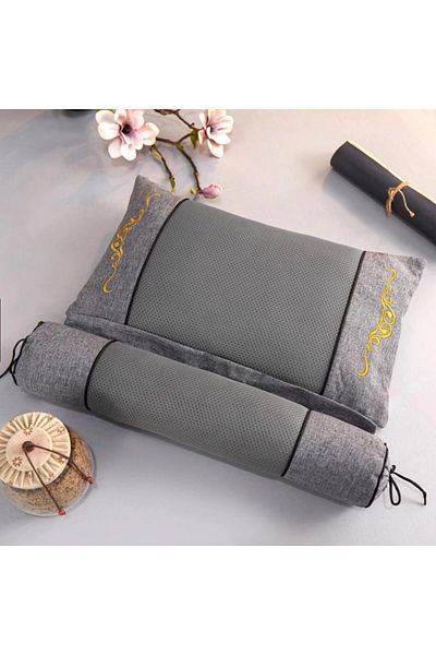 COOYA Mugwort cervical pillow, bamboo linen fabric, removable pillowcase, suitable for neck support, gray