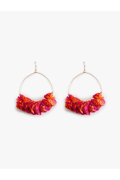 Koton Straw Earrings - Floral Pattern and Multicolor