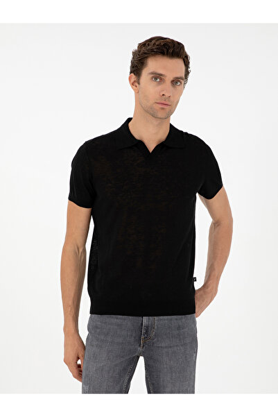Cacharel Black Slim Fit Polo Neck Knitwear T-Shirt 50303284-Vr046