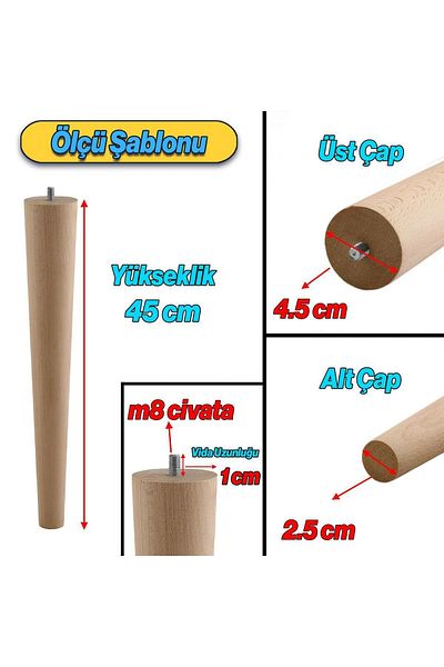 Badem10 Set de 4 picioare din lemn pentru masă de cafea 45 cm Zigon Puf Scaun Picior Masa Picioare Include dispozitiv de conectare în unghi