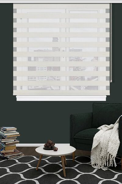 Noveva Home Çift Mekanizmalı Zebra Stor Güneşlik Perde 01 Ekru Mutfak Balkon Perdesi Çocuk Yatak Odası Perdesi