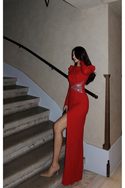 Sindimoda Safira Bel Tasarım Detay Yırtmaçlı Abiye 583078