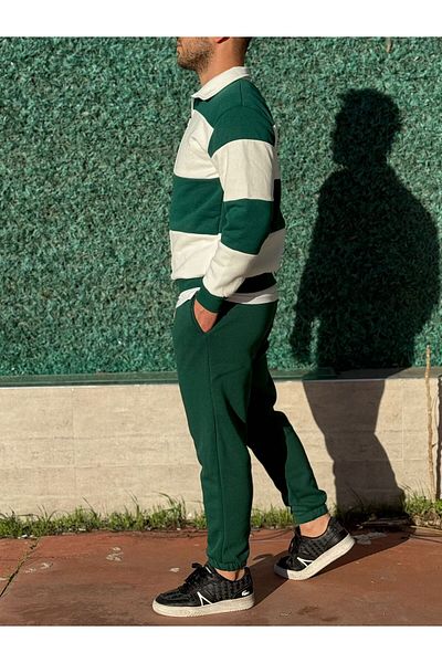 Altamira Set de trening oversize cu jumătate de fermoar cu dungi verzi pentru bărbați, cu picioare elastice