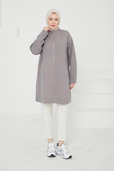 Armine TREND ARMİNE TREND Boydan Fermuarlı Cepli Tunik-Gri 24KT410