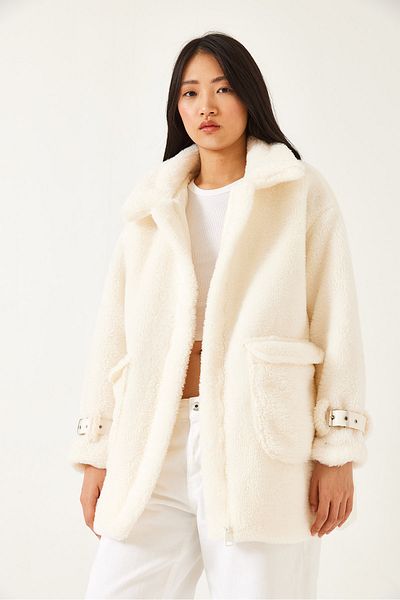 Bianco Lucci Women's Sleeves Belt Detailed Lined Plush Coat 5206 60261223