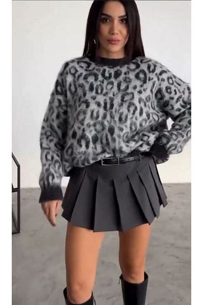 GAJA Women's Leopard Pattern Ribbed Winter Oversize Sweater