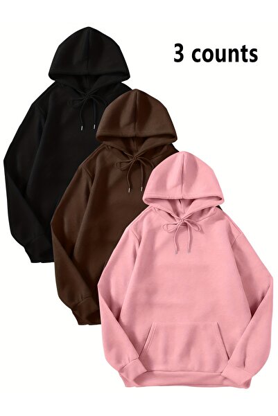 Lider Leather 3'lü Düz Basic Kapüşonlu Sweatshirt - Şık ve Rahat Tasarım