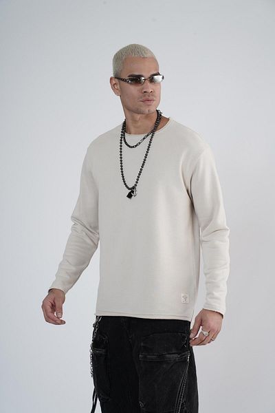 Butik TREND WE Ανδρικό φούτερ με βρώμικο γιακά και φούστα με λεπτομέρεια ετικέτας Oversize Fit