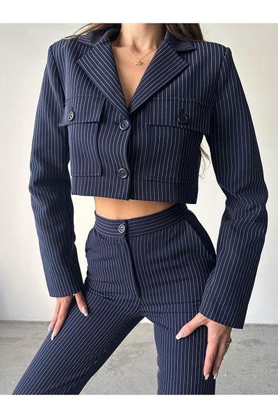 mydukkan.co Navy Blue Elira Striped Jacket Set