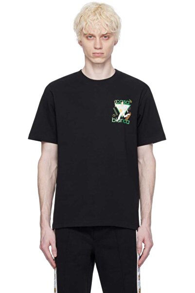 CASABLANCA تيشيرت أسود بقصة عادية لنادي التنس