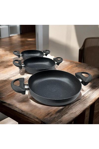 Peramari Gülsan Crushed Granite 3-Piece Egg Holder 18-20-22 cm Black