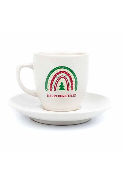 PALTO TASARIM Merry Christmas 11 Cream Turkish Coffee Cup