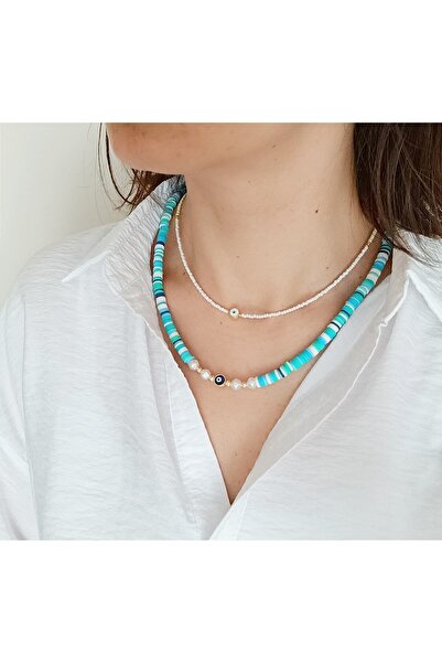 La fee aksesuar Set of 2 Necklaces with Evil Eye Bead and Pearl