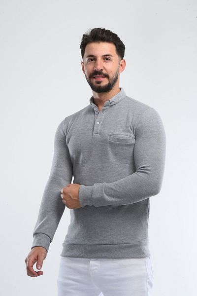 HEDEFNUR TEKSTİL Men's Winter - Thessaloniki Knit, Solid Stand Collar, Pocket, Super Quality Cotton