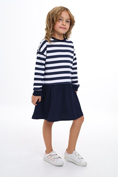 Toontoy Rochie cu dungi pentru fetiță guler rotund