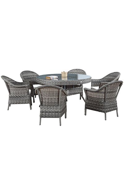 ReHome Rattan Bahçe Yemek Masa Sandalye Takımı | Aluminyum | 140 cm | 6 Kişilik