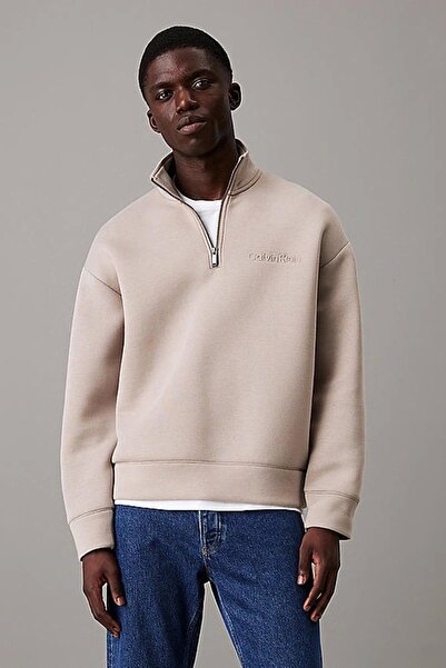 Calvin Klein Erkek Krem Fermuarlı Sweatshirt