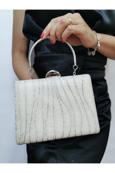 MODA Soave Collection Rochie de seară pentru femei, perlat, lucios, cu lanț, geantă pentru petrecere de noapte de nuntă