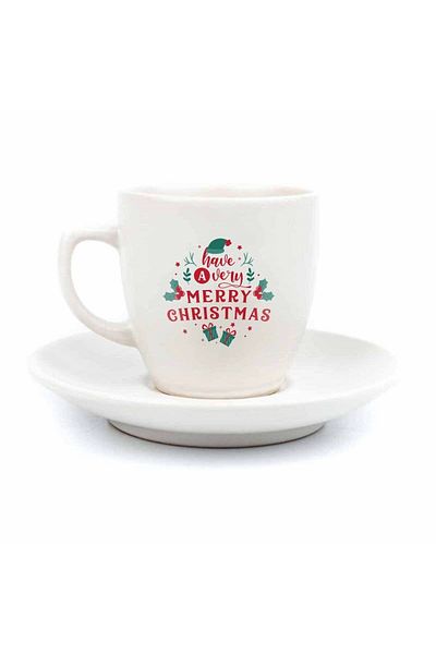 PALTO TASARIM Have a Very Merry Christmas Cream Turkish Coffee Cup- Christmas Themed Coffee Cup
