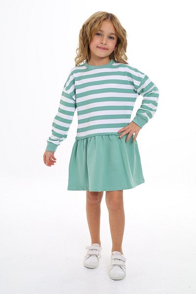 Toontoy Girl's Crew Neck Striped Dress