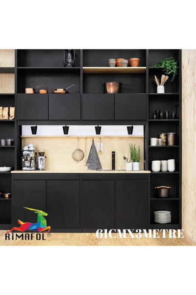 RİMAFOL Mat Siyah Yapışkanlı Folyo Mutfak Dolap Ve Mobilya Kaplama Folyosu 61CMX3METRE
