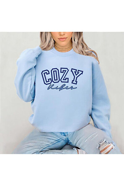 SUNFREE Уютна атмосфера, синя блуза с голям размер, памучна, с обло деколте