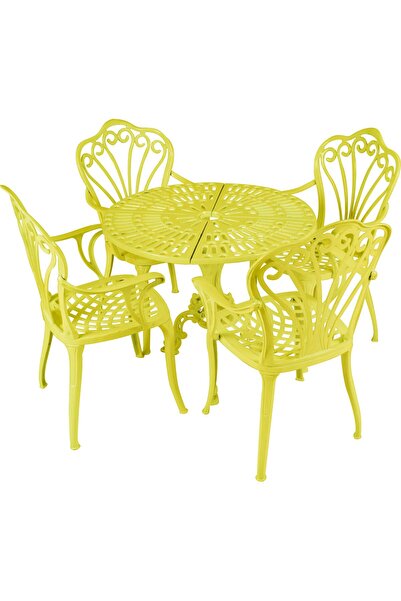 ReHome Reyhan Masalı Alüminyum Bahçe Takımı | Döküm Masa Takımı | Sarı |