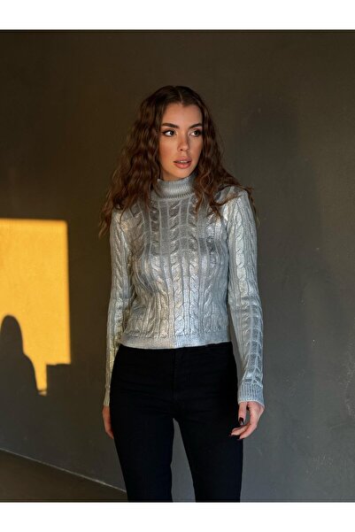 mydukkan.co Shine Knitwear Sweater with Metallic Silver Leaf