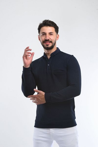 HEDEFNUR TEKSTİL Мъжки зимен - плетен плат Selanik, обикновена яка с висока яка, джоб, висококачествен памук