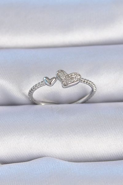Clariss Brass Silver Color Zircon Stone Heart Model Women's Ring