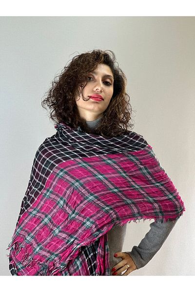 Gönülden Tasarım EșARFĂ DAMA ROZ PLAID PLAID 200X60 CM