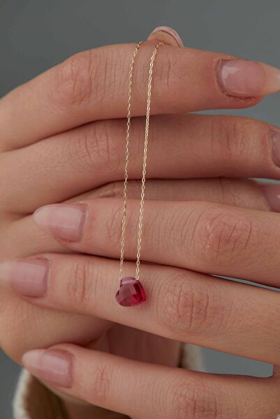 Kolyecik 14 Ayar Altın Kırmızı Kalp Kolye