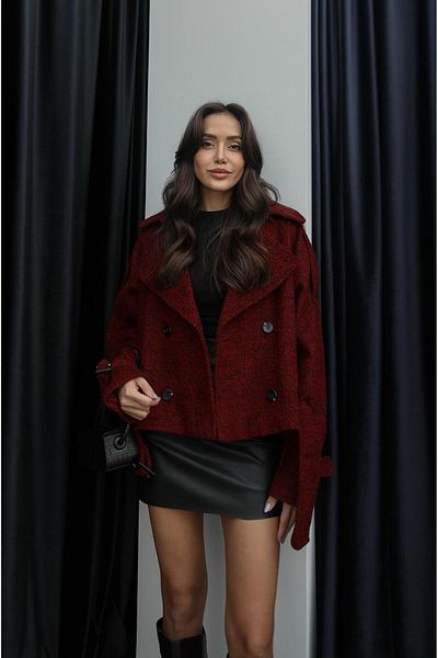 Havoş Dark Red Short Stamp Coat with Belt