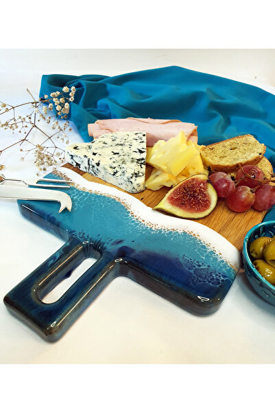 Shuroo Resinart Epoksi Deniz Temalı Ahşap Peynir Sunumluk, 20x27 Cm.