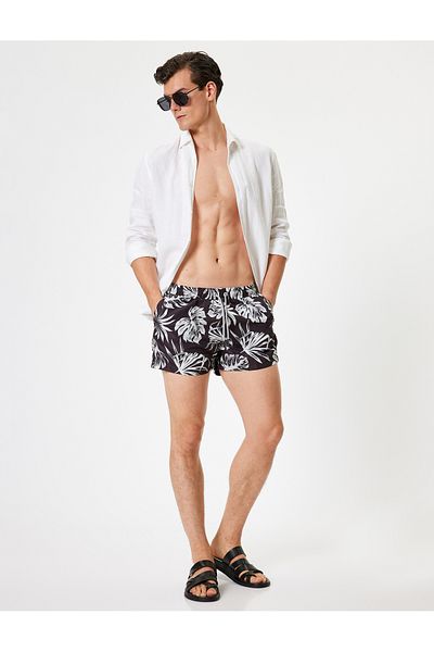 Koton Σορτς μαγιό Oversize με σχέδια σε φύλλα - Κοντό και κορδόνι στη μέση