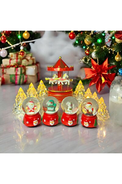 LUCKYHOMES 2ADET Yeni Yıl Işıklı Mini Kar Küresi Yılbaşı Hediyesi 3D Noel Bab...